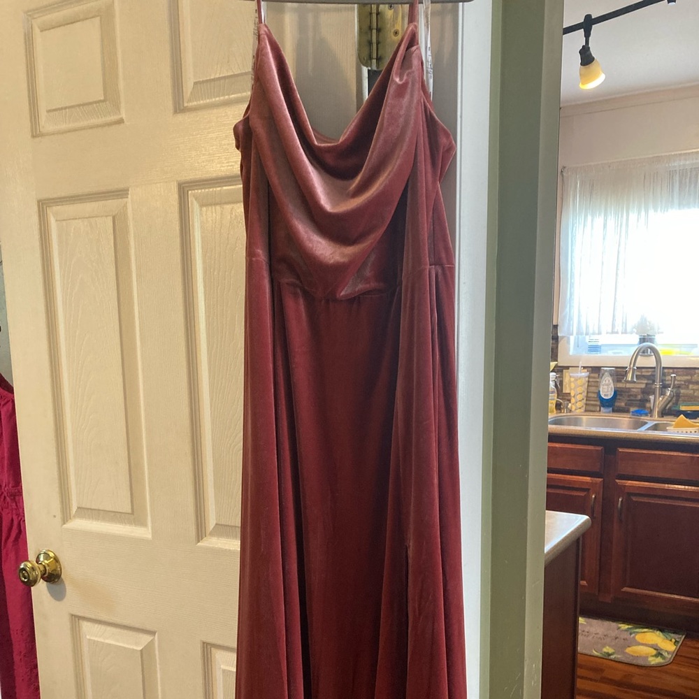 Burnt orange velvet bridesmaids dress